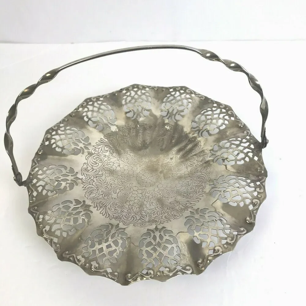 Vintage Terpur Silverplate Basket Filigree Border Serving Plate Traditional